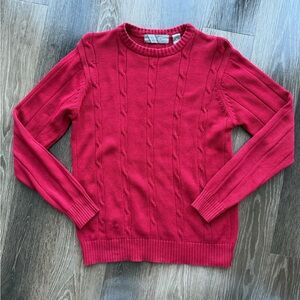 Oscar De La Renta Red Cable Knit Crewneck Sweater M 100% Cotton